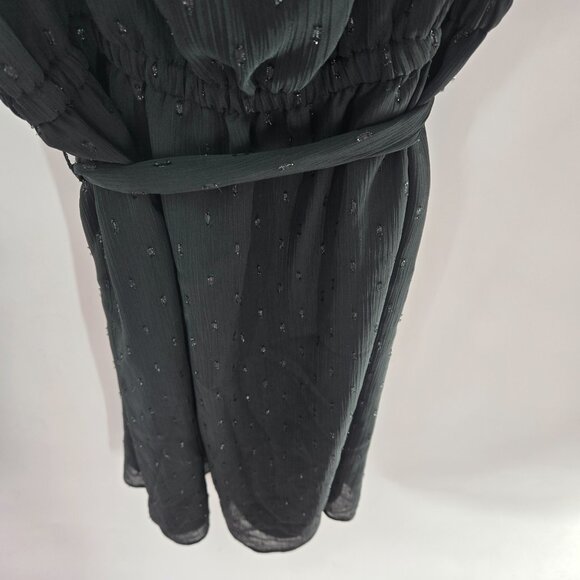 INC Black Swiss Dots Square Neck Ruffled Lined Belt Midi Dress Size Large - Picture 5 of 14